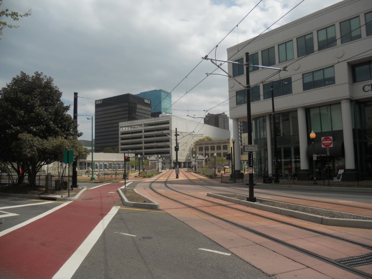 The track as it meanders through downtown Norfolk. Photo taken by HARTride 2012. April, 2013.
